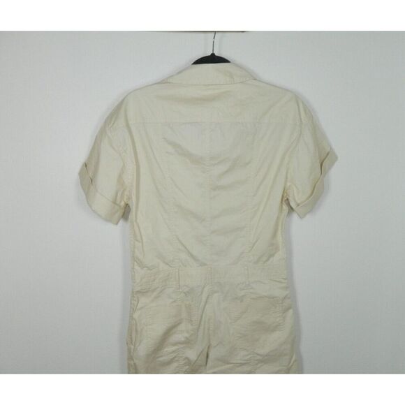 Zara Jumpsuit Size Small Beige Relaxed Fit Wide Leg Cargo Pocket Zipper Front - Picture 16 of 16